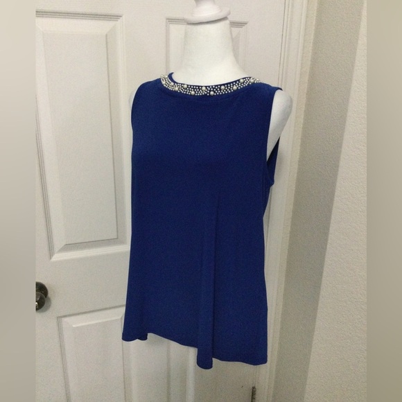 Tiana B. Blue Sleeveless Top with Embellished Neck Size M - Picture 6 of 9